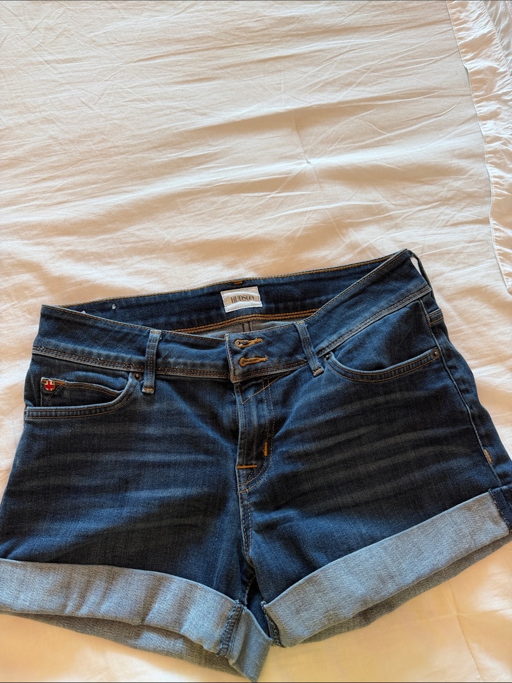 Hudson Jeans Dark Blue Rolled Cuff Denim Shorts